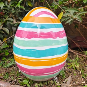 Huevos de Pascua Grandes y Coloridos de Fibra de Vidrio Ecológicos, Diseño Art Deco, Hechos a Mano, Duraderos para Decoración de Jardín al Aire Libre, Recubiertos con Resina - Product Image 3