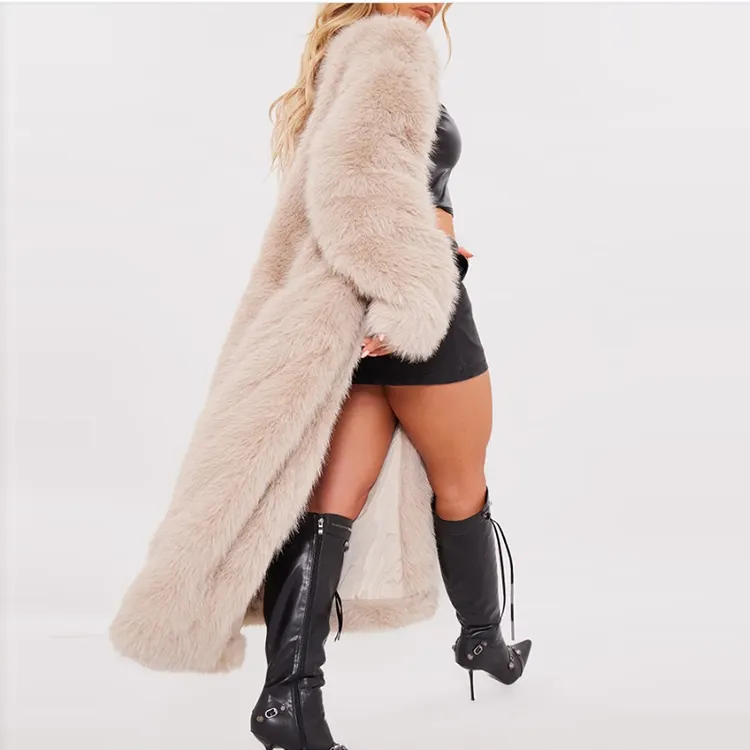 Mantel bulu wol Faux wanita, mantel Luaran lengan panjang kasual hangat untuk perempuan musim dingin grosir