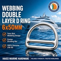 Anneau en D double couche en acier inoxydable 316 pour sangle marine avec barre 6x50mm, accessoires de quincaillerie pour sacs, harnais pour animaux de compagnie, bateaux et yachts