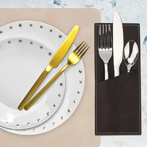 Pochette à <span class=keywords><strong>couverts</strong></span> élégante en similicuir, pochette à 3 fentes pour couteau et fourchette, pochette pour la cuisine et la vaisselle décorative - Product Image 3