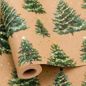 Kraft Christmas <b>Wrapping</b> <b>Paper</b> Green and Gold Luxury Gold Foil Christmas Tree Star Brown Thick Holiday Gift Packaging - Product Image 2