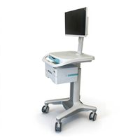 Chariot médical ergonomique mobile avec élévateur pneumatique, surface ABS antimicrobienne, poste de travail professionnel pour hôpital, blanc
