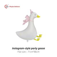 Ballons en aluminium en forme d'oie mignonne de 48 pouces avec base, ballon rond en forme d'oie style Instagram pour le 1er anniversaire, idéal pour les fêtes prénatales et les enfants