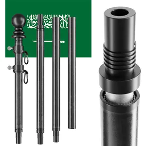 CYDISPLAY Arab Saudi 1.5m 5 kaki, tiang bendera aluminium hitam, tiang bendera berbagian, dudukan dinding fleksibel