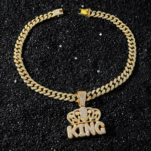 สร้อยคอแฟชั่นสไตล์ฮิปฮอปชุบทอง/เงิน ดีไซน์ Cuban Link พร้อมจี้รูปมงกุฎและตัวอักษร สำหรับผู้ชาย เครื่องประดับอินเทรนด์ - Product Image 4