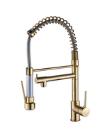 Robinet de cuisine monocommande en alliage de zinc brossé doré, design classique, avec douchette extractible, pour eau chaude et froide