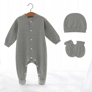 Ropa de Escalada para Bebés Recién Nacidos de Algodón de Manga Larga con Patrón Liso y Puntera Cerrada con Botones a Presión, para Comercio Exterior en Europa y Estados Unidos - Product Image 3