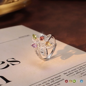 9 bagues vintage réglables en cristal taillé en forme de poire 3*4mm, pierre naturelle, argent sterling 925, bijoux floraux en forme de goutte d'eau pour femmes - Product Image 2