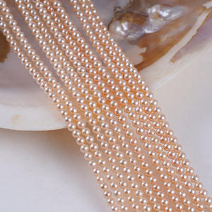 Bracelet et collier en perles d'eau douce naturelles de Zhuji, perles semi-finies pour bricolage, perles rondes blanches de 3,5 à 4 mm, perles en vrac - Product Image 1