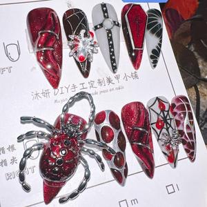 Vente en gros de faux ongles en ABS faits à <span class=keywords><strong>la</strong></span> main motifs d'araignée et de soie d'amande foncée pour salon d'art des ongles pour application au doigt - Product Image 2