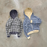 Sudadera con capucha y cremallera para hombre, estilo retro, a cuadros, reversible, de gran tamaño, de alta calidad, 100% algodón, 450 g/m², OEM, venta al por mayor.