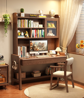 Bureau d'étude en bois massif avec huche et armoire à porte vitrée, bureau d'écriture ergonomique réglable en hauteur pour enfants, vente en gros pour chambre à coucher