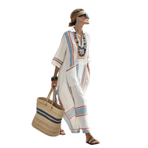 Nouvelle Robe Longue Brodé pour Femme 2026 <span class=keywords><strong>LY</strong></span>, Manches Chauve-Souris, en Coton et Lin de Qualité, Style Décontracté de Plage avec Poche - Product Image 1