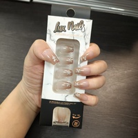 24 faux ongles nude style français en amande, en ABS, à presser, longueur moyenne, réutilisables, pré-dessinés, certifiés CE ISO GMPC