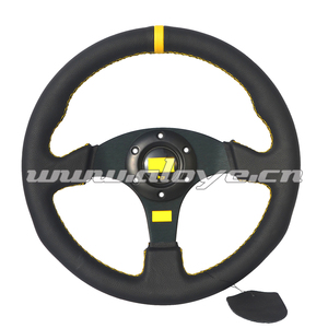 พวงมาลัยสปอร์ตสำหรับรถยนต์ขนาด13นิ้ว, พวงมาลัยเกมหนังแท้แบนขนาด330มม. สำหรับการเย็บสีแดง/เหลือง - Product Image 3