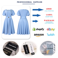 Q124 Kunden spezifische Sommerkleider Frauen Lässig Kurzarm O-Ausschnitt A-Linie Büro Lady Kleid Frauen Formelle Arbeit Karriere Kleider