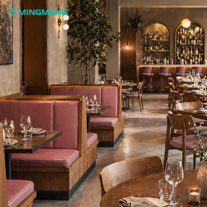 Restaurant Customized Booth Set Wood <b>Frame</b> <b>Pink</b> Upholstery Contemporary Design Durable Commercial Dining Furniture - Product Image 2