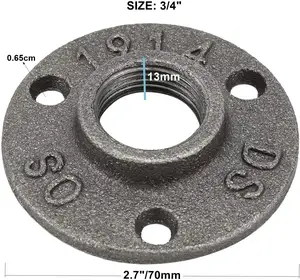 산업 스팀 펑크 주철 바닥 플랜지 스레드 3 구멍 DIY 가구 선반 장식