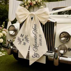 Personalized <b>Wedding</b> <b>Car</b> Bow, White Satin <b>Car</b> <b>Ribbon</b> with Custom Names Date, Romantic <b>Wedding</b> Decor, Gift for Bridal Shower - Product Image 3
