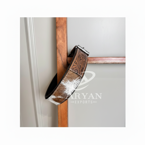 Collar de perro de marca de piel de vaca auténtica con pelo Natural 100%, Collar acolchado occidental mecanizado a mano, collares de piel auténtica grabados para mascotas - Product Image 1