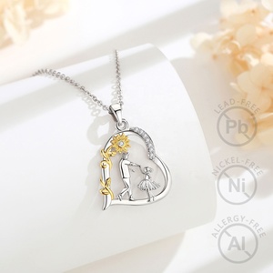 Gioielli per Famiglia, Collane con Ciondolo a Forma di Cuore <span class=keywords><strong>e</strong></span> Girasole Placcato Oro 18K, in Rame Placcato Rodio, per Padre <span class=keywords><strong>e</strong></span> Figlia - Product Image 3