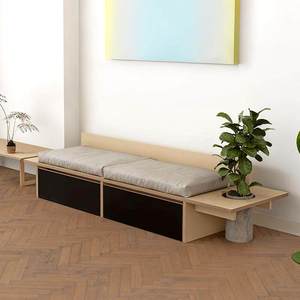 महासागर-शैली ठोस लकड़ी रंग-अवरुद्ध डिजाइन लिविंग रूम सीधे-लाइन भंडारण तीन-सीटर फर्श सोफे अनुकूलन योग्य चल सकता है। - Product Image 3