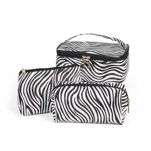 Custom Zebra Print Portable PU Waterproof Pouch Fashion Toiletry Travel Makeup Cosmetic Bag