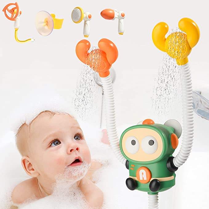 Juguetes de baño para bebés, ducha eléctrica, bomba de agua con pilas con  rociador de ducha de mano, juguetes de bañera para niños