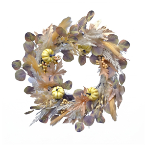 <b>Artificial</b> Autumn Pumpkin Wreath Decorative Door Hanging Floral Swag with Eucalyptus Leaves for Home Fall Harvest Decor - Product Image 5