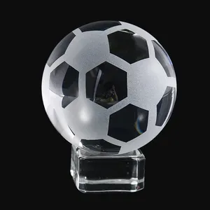 Honor Of Crystal K9 Soccer Centerpiece Crystal Glass Football Soccer Ball Trophies With Stand