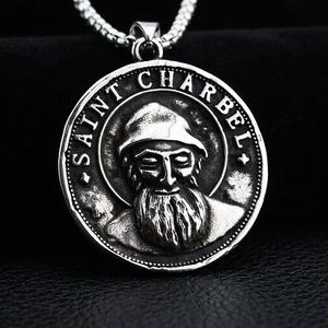 Saint Charbel Christian Medal Pendant <b>Tungsten</b> Unisex Religious Charm Necklace - Product Image 1