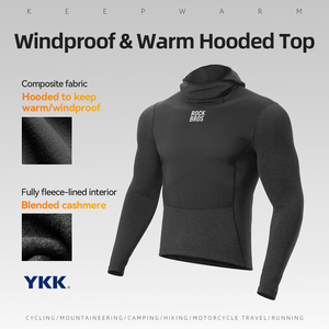 <span class=keywords><strong>ROCKBROS</strong></span> Haut de cyclisme thermique à manches longues coupe-vent à capuche pour adulte, unisexe, en molleton, viscose/acrylique/spandex, 374g - Product Image 1