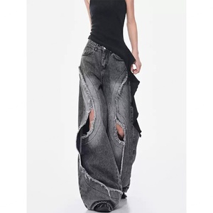 Jeans Personalizados para Mujer, 100% Algodón, Tela Vaquera, Lavado Desgastado, Estilo Vintage, Rotos, Holgados, Talla Grande, Estilo Boyfriend - Product Image 1