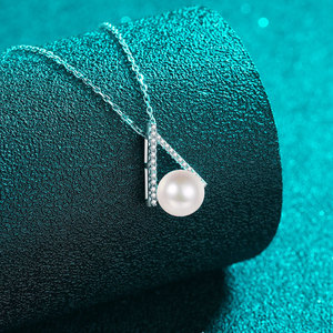 Collar de Plata de Ley 925 con Moissanita y Perla, Colgante en Forma de <span class=keywords><strong>V</strong></span> Invertida con Pavé, <span class=keywords><strong>Cadena</strong></span> para Clavícula, Regalo para Mujer, Joyería de Alta Gama - Product Image 3
