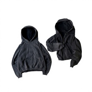 Sudadera con Capucha Extra Grande para Hombre, Transpirable, de Felpa, Color Carbón Sólido, Lavada, de Poliéster/Algodón, Estilo Vintage, Casual, con Capucha, Manga Regular, Impermeable - Product Image 1