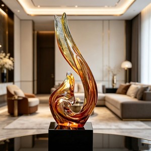 CP033 Sculpture <span class=keywords><strong>de</strong></span> bureau en polyrésine anti-décoloration, ornement décoratif en métal en forme <span class=keywords><strong>de</strong></span> poisson ondulé pour hall d'hôtel balnéaire et maison côtière - Product Image 6