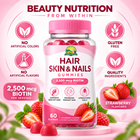 Gummies Cheveux Peau Ongles OEM 2500mcg Biotine Collagène Kératine Fraise Vitamine C E Vrac Marque Privée