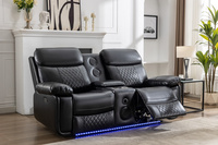 Sillón Reclinable Eléctrico de 3 Plazas en Cuero Sintético Negro, con Mesa para Vasos, Tira LED y Estructura Metálica Minimalista, Venta al Por Mayor
