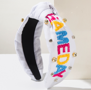Customize Game Day Handmade <strong>Beaded</strong> <strong>Headband</strong> with Rhinestone for Women Fabric Glitter <strong>Headband</strong> Girs Hair Accessories - Product Image 3