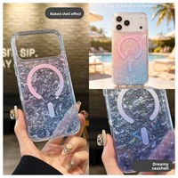 Coque de téléphone magnétique IMD en acrylique transparent à motif coquillage fantaisie pour iPhone 18 Pro 17 Pro, couleur dégradée, antichute