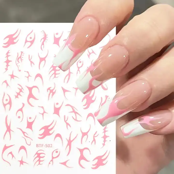 pink silver flame nail stickers chrome| Alibaba.com