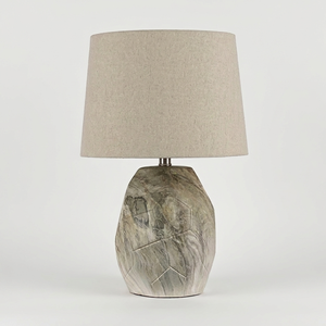 Lampe de table en céramique moderne et simple avec abat-jour en lin beige sur fond brun-gris pour chambres, salons et salles à manger - Product Image 5