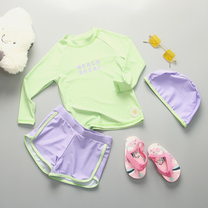 Traje de Baño de Manga Larga para Niñas, Diseño Deportivo Dividido con Protección Solar, Conjunto de Traje de Baño para <span class=keywords><strong>Adolescentes</strong></span> de 3 Piezas - Product Image 4