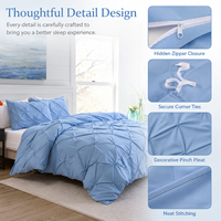Ensemble de literie complet personnalisable pour adultes, bleu uni, plissé, lavé, élégant, pour la décoration de la maison et de la chambre