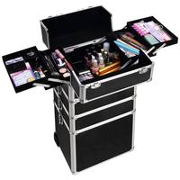 Valise de train cosmétique à roulettes en aluminium Trolley Professional Artist Train Case Beauty Organizer Total 8 Keys Makeup 4 in 1