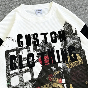 Camiseta de Manga Larga para Hombre, Estilo Casual, Oversize, con Logotipo Personalizado, 100% Algodón, Tejido Waffle, Mangas en Contraste - Product Image 2