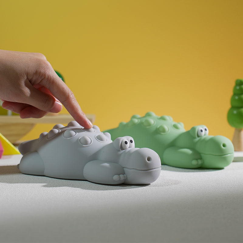 Cute Crocodile Shaped LED Silicone Night Light Colorful Warm White Light with Touch Sensor for Home Use