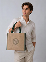 Sacs de courses en jute laminé de luxe et de haute qualité, avec poignée supérieure, de taille moyenne et à isolation hydrofuge