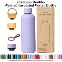 Desain Mewah Pasokan Langsung Pabrik Botol Vakum Stainless Steel 500ml dengan Tutup Bambu untuk Merchandise Premium dan Butik