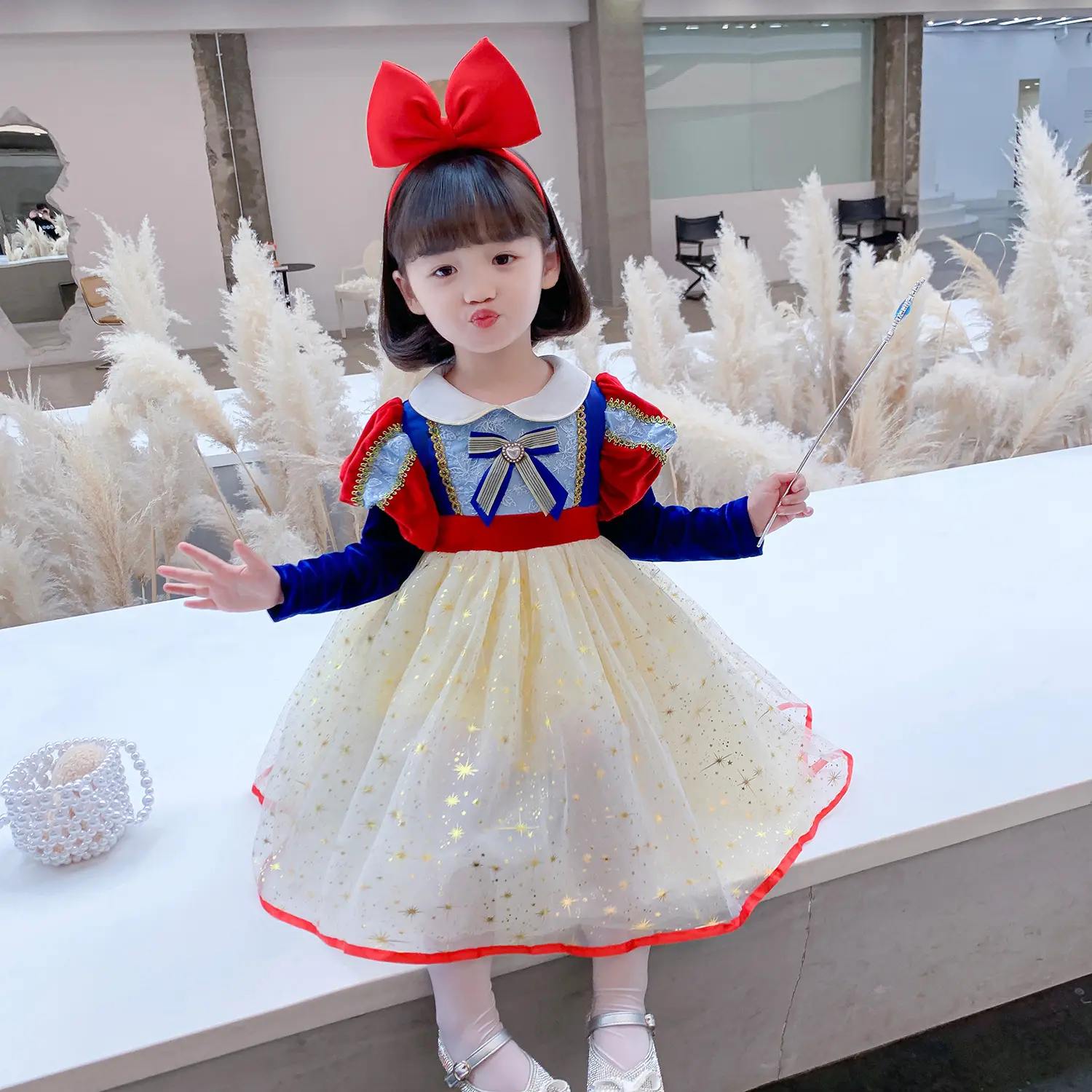 Ecofalson-vestido de princesa Blancanieves para niñas, traje con capa de algodón, manga acampanada, para fiesta de verano